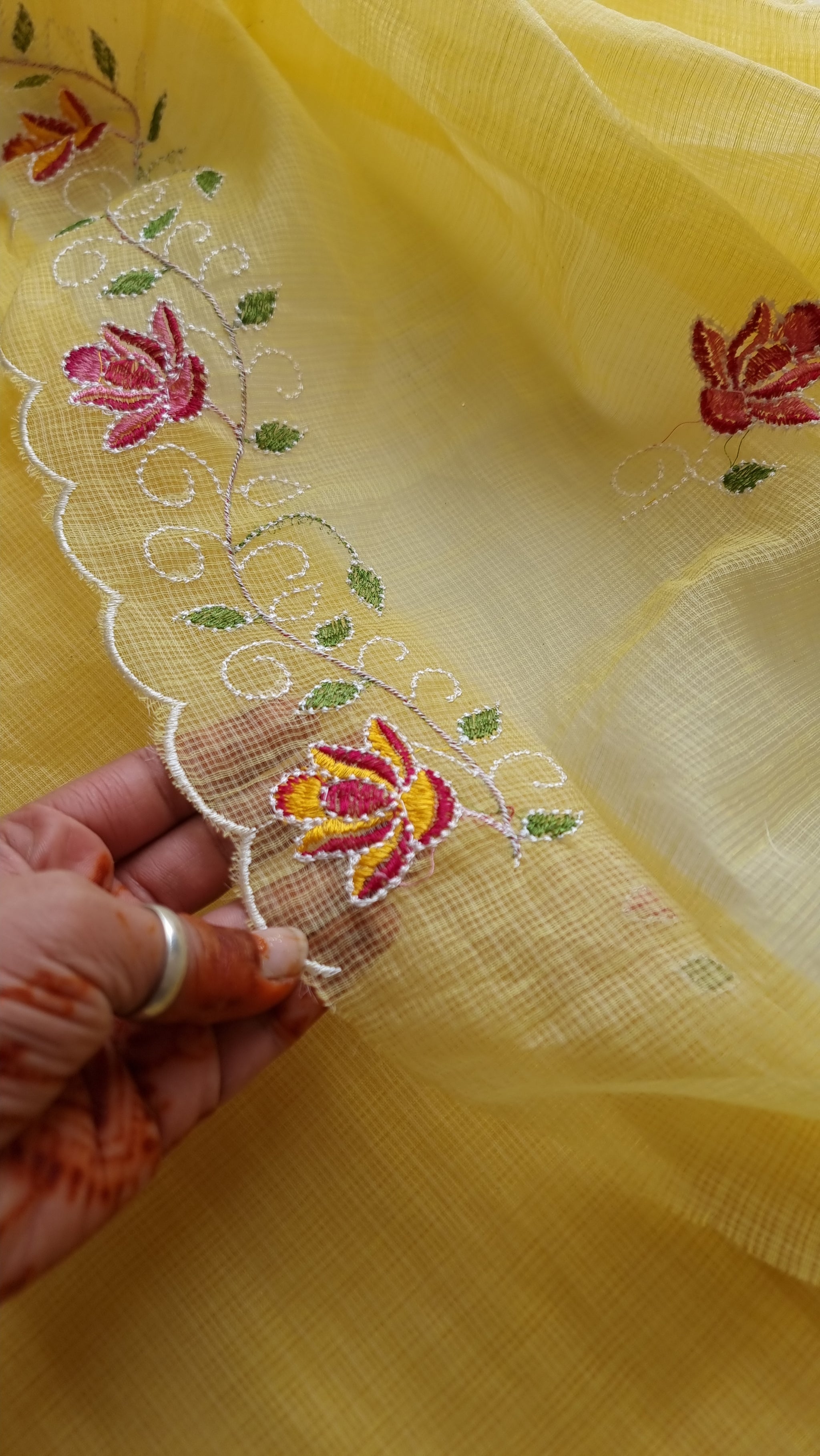 Yellow Kotta embroidered kurta dupatta set Unstitched