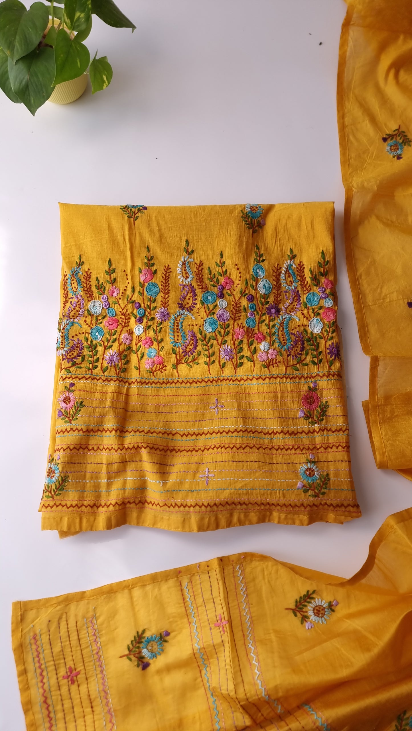 Chanderi knot embroidery Unstitched suit material