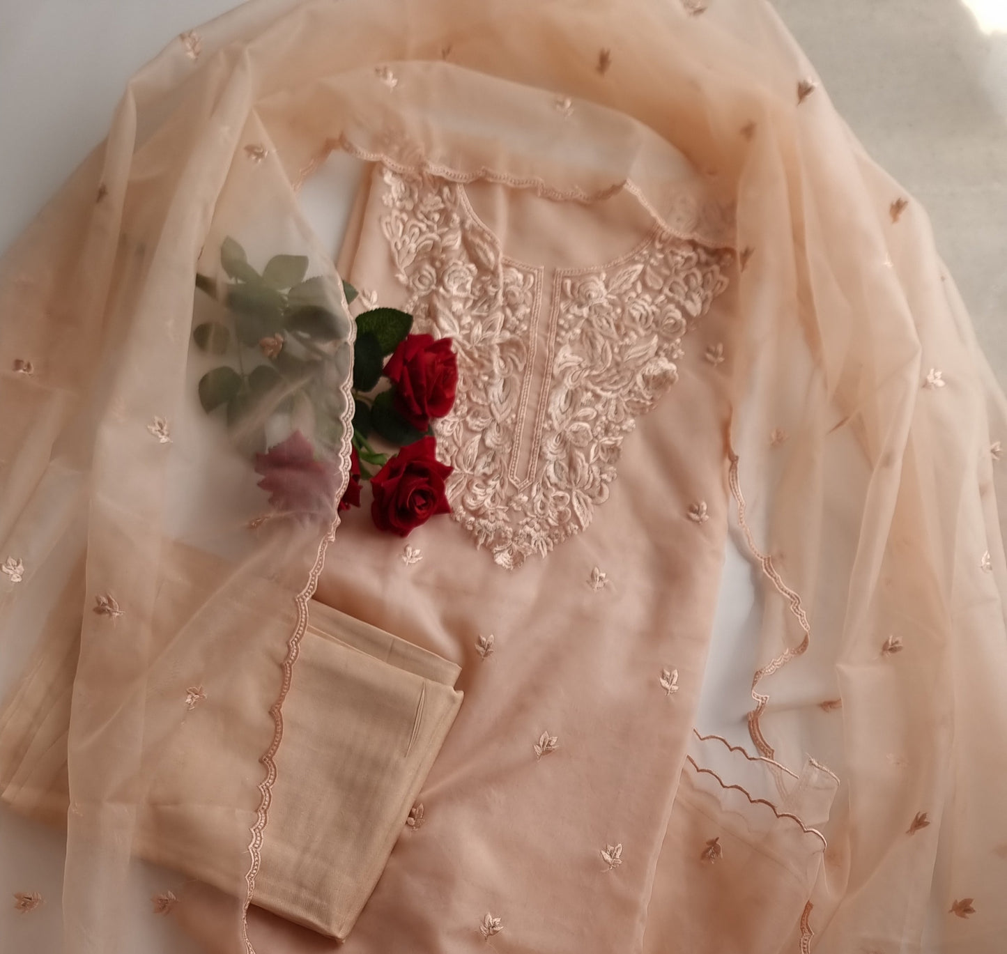 Peach Embroidery Unstitched Suit