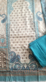 Blue Printed Pashmina Unstitched suit set