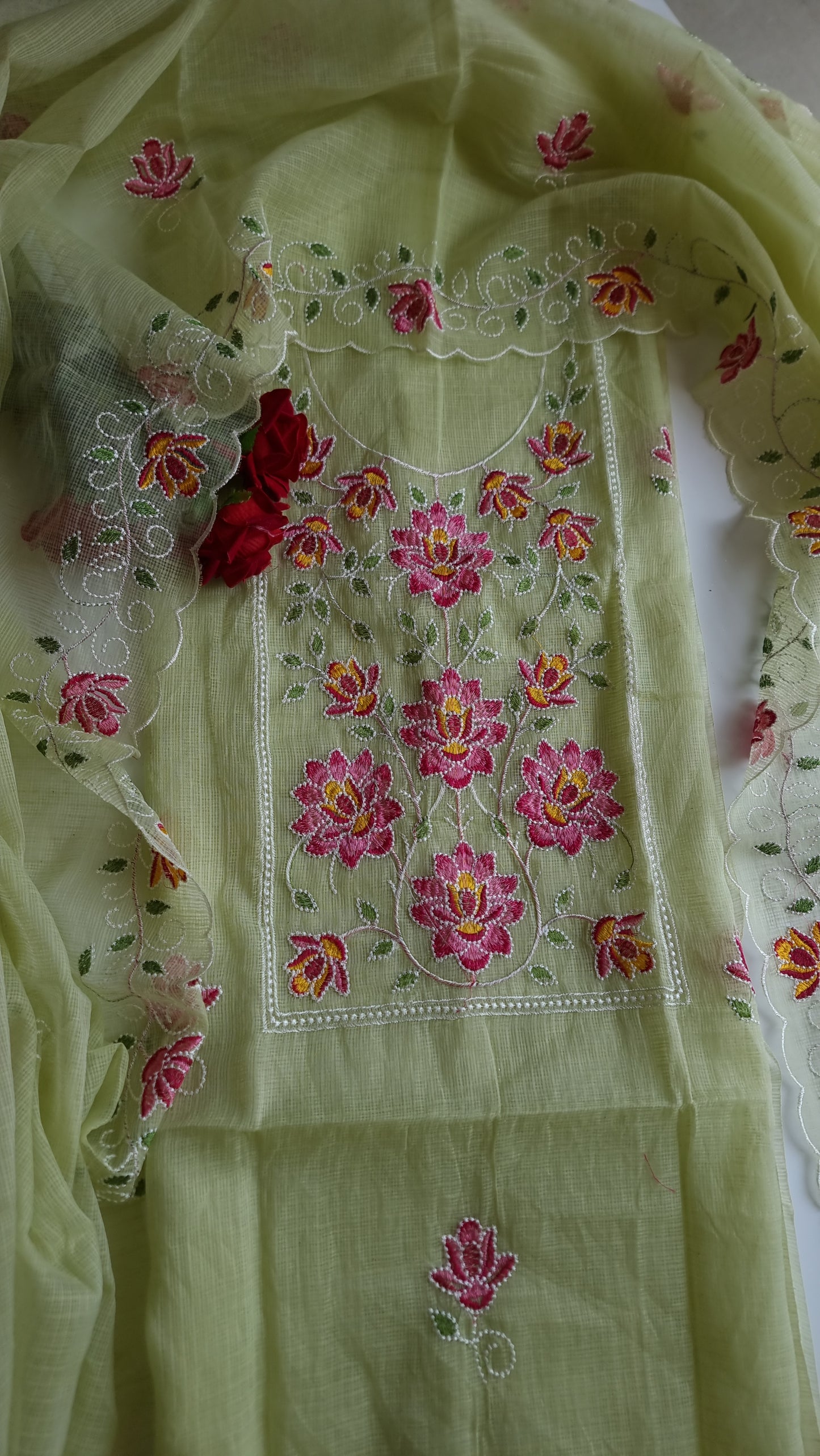 Green Kotta embroidered kurta dupatta set Unstitched