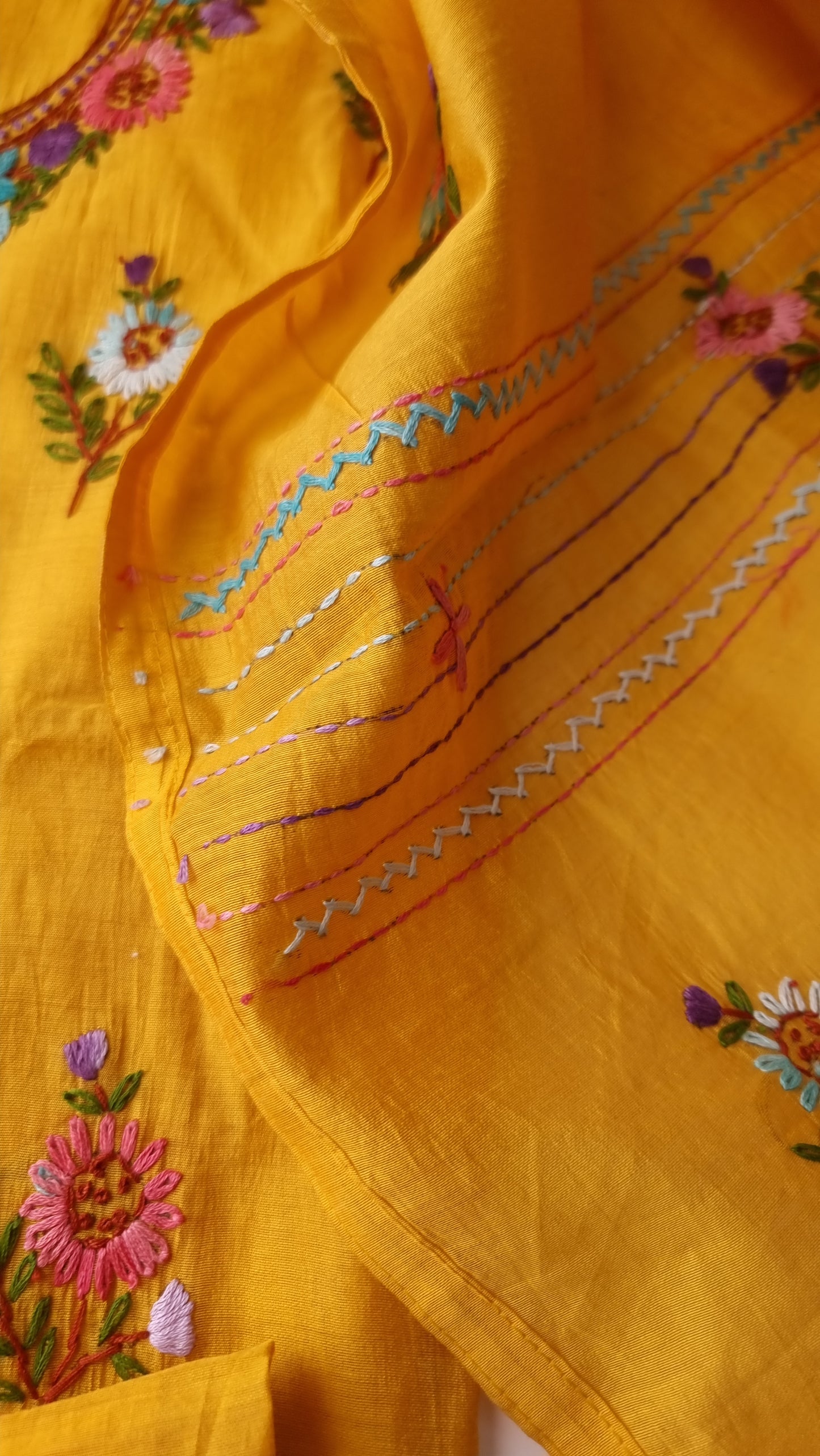 Chanderi knot embroidery Unstitched suit material