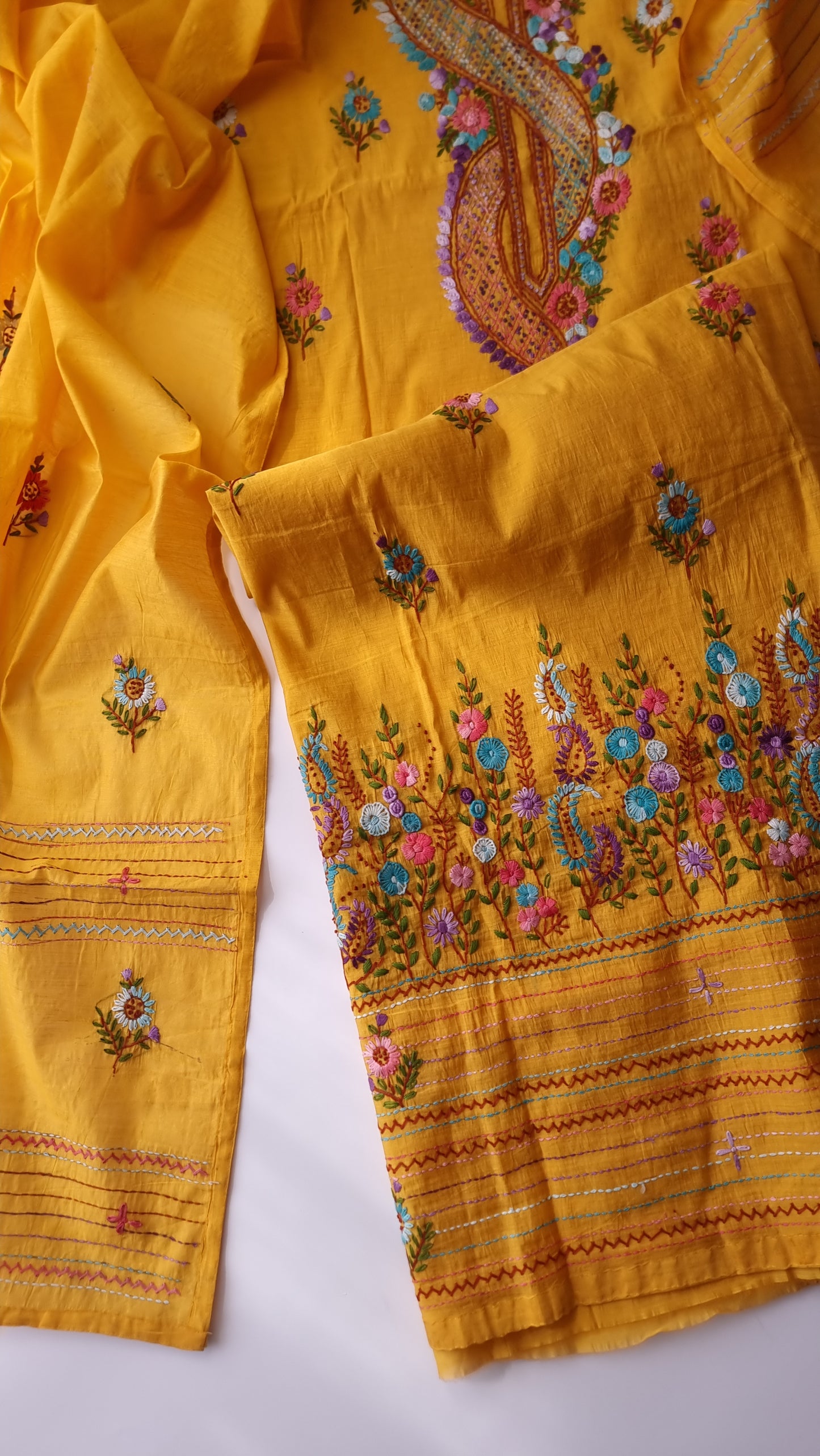 Chanderi knot embroidery Unstitched suit material