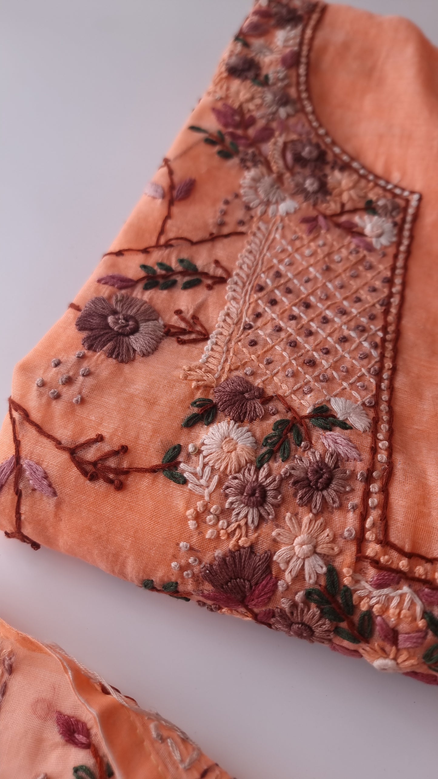 Chanderi knot embroidery Unstitched suit material