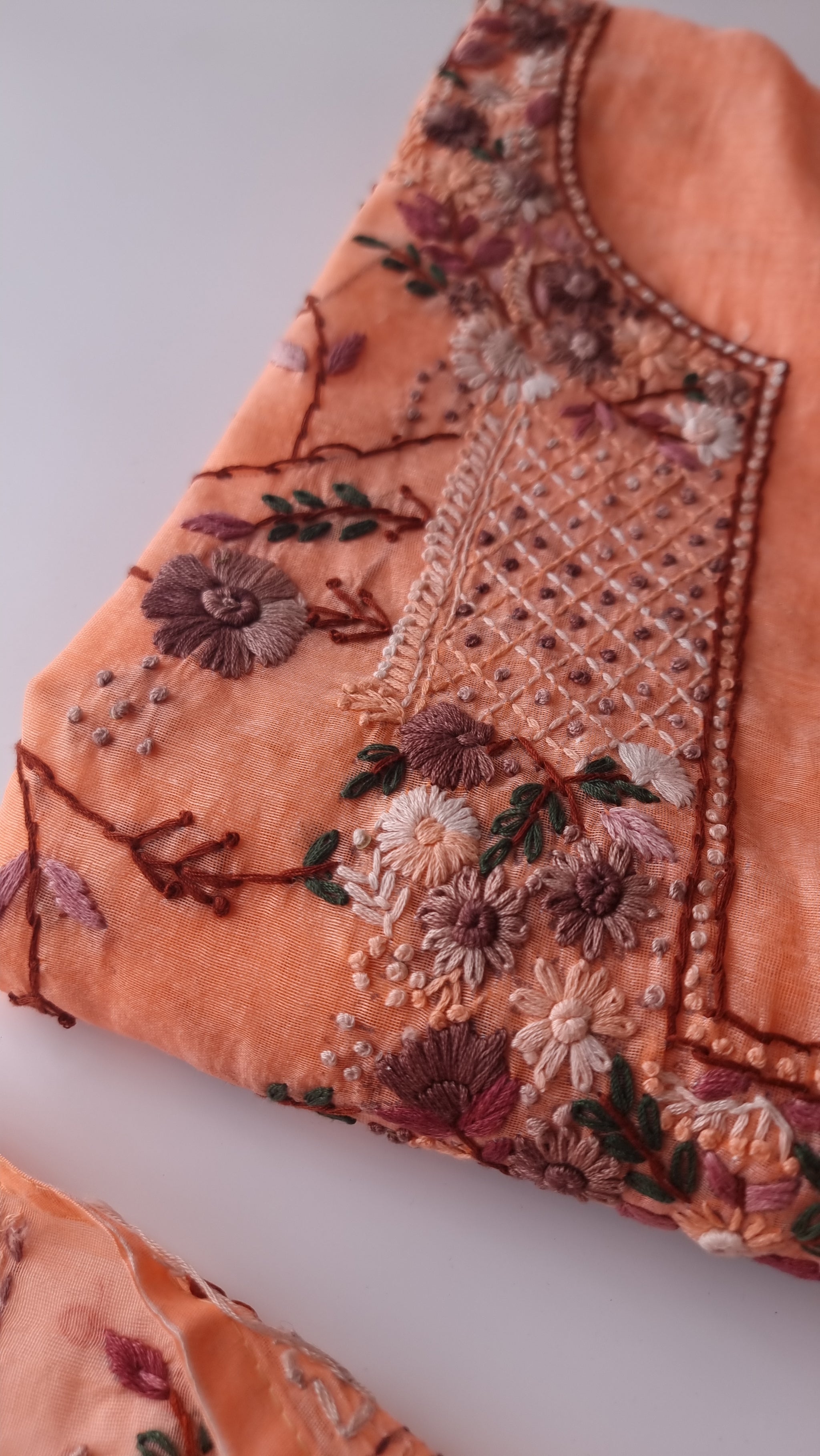 Chanderi knot embroidery Unstitched suit material