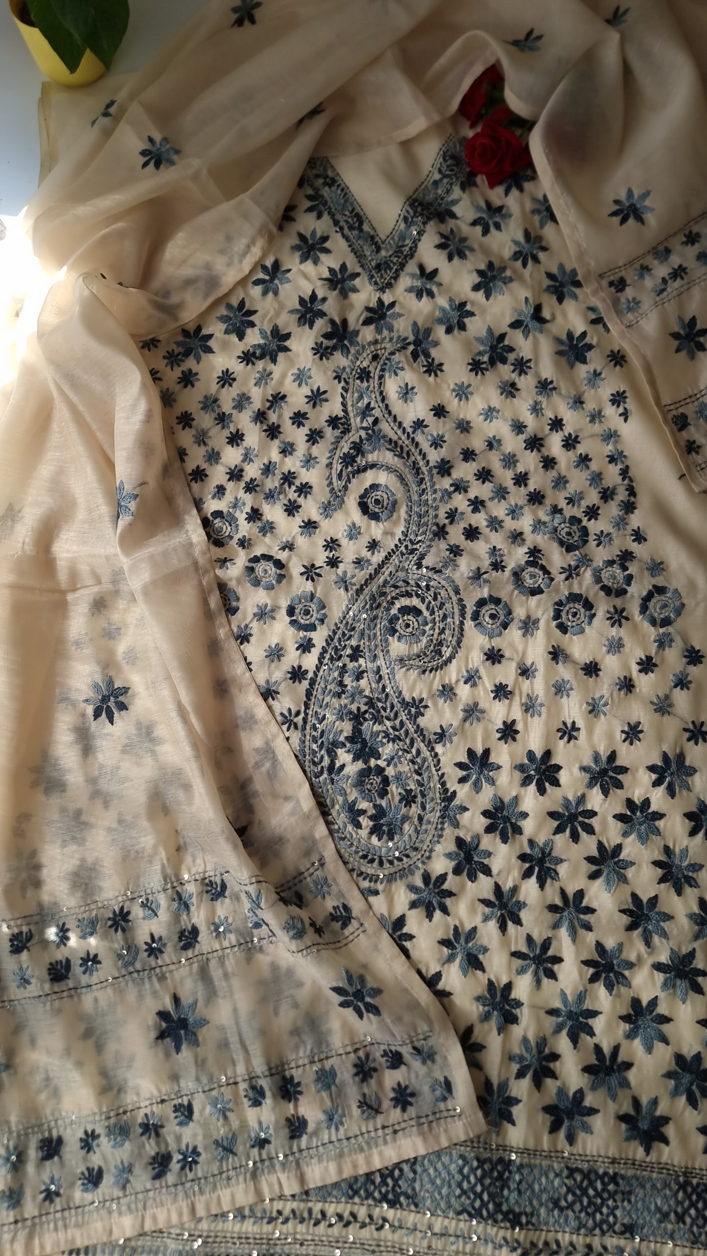 Chanderi knot embroidery Unstitched suit material