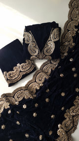 Crush Velvet mirror work party wear unstitched suit set