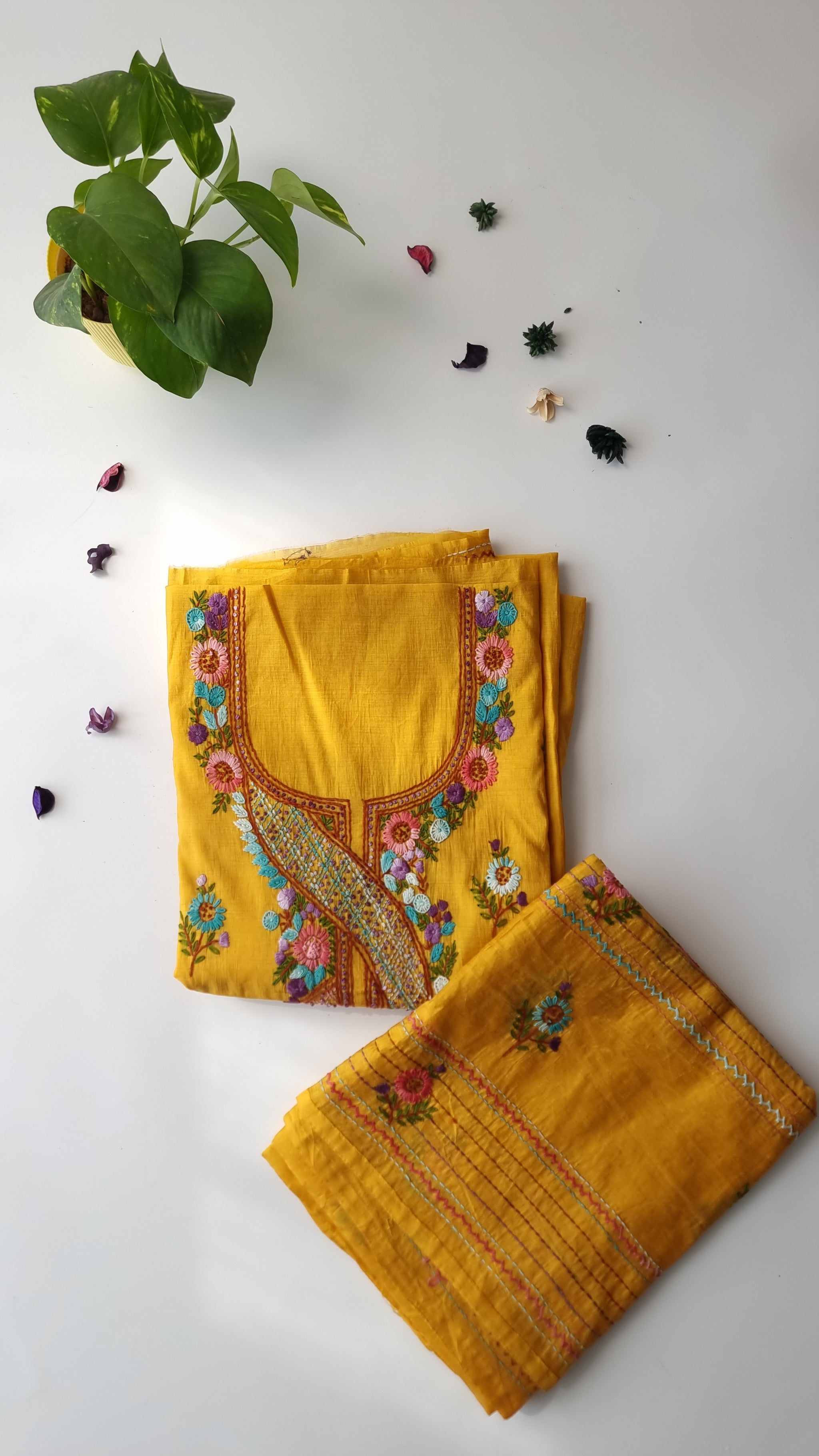 Chanderi knot embroidery Unstitched suit material