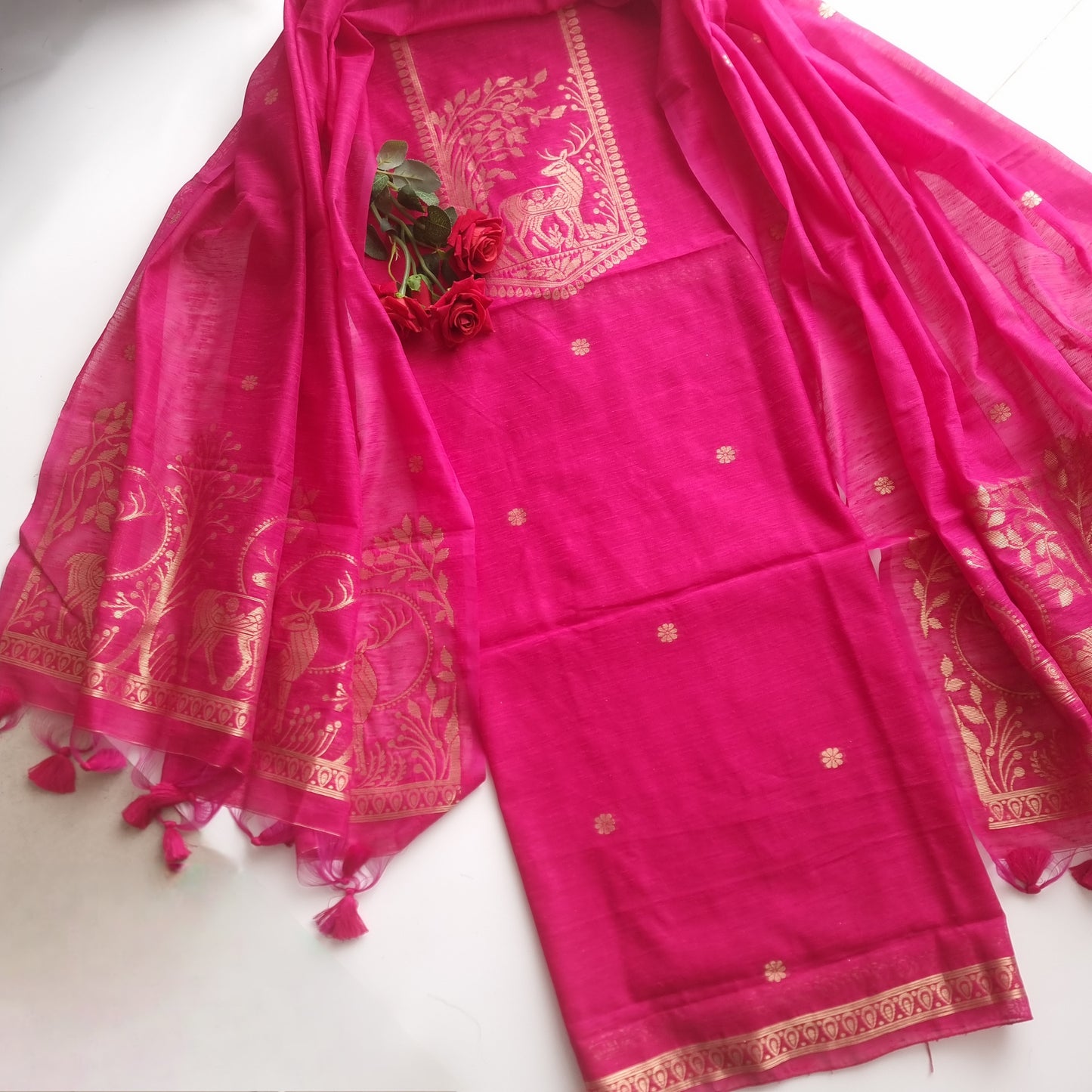 Pink Vedika Silk Unstitched suit material