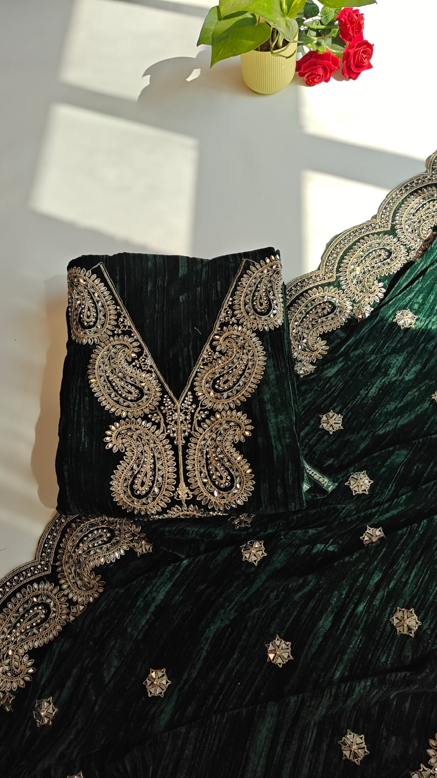 Crush Velvet mirror work party wear unstitched suit set