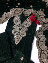 Crush Velvet mirror work party wear unstitched suit set