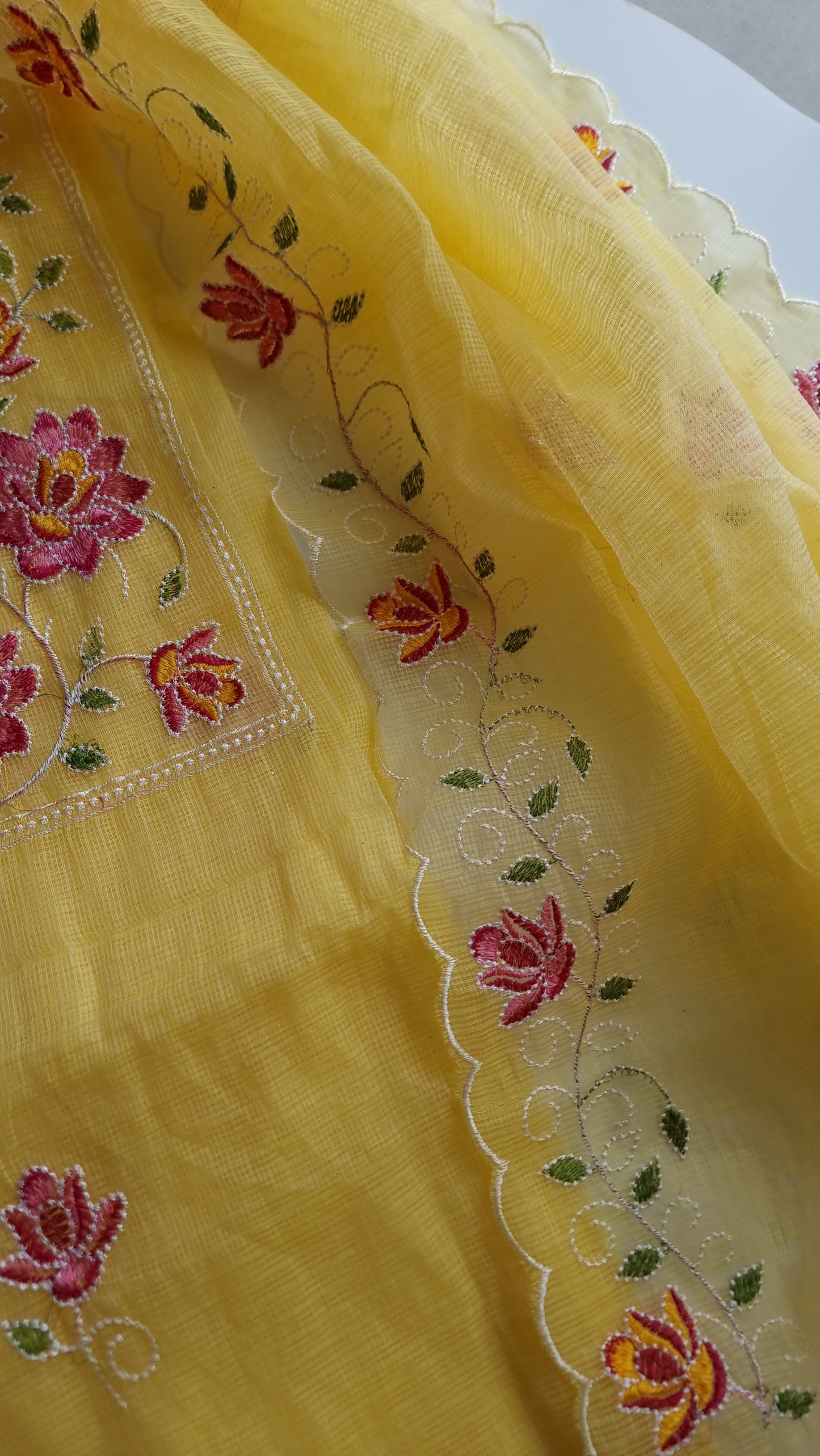 Yellow Kotta embroidered kurta dupatta set Unstitched