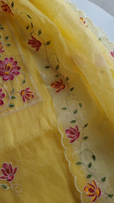 Yellow Kotta embroidered kurta dupatta set Unstitched