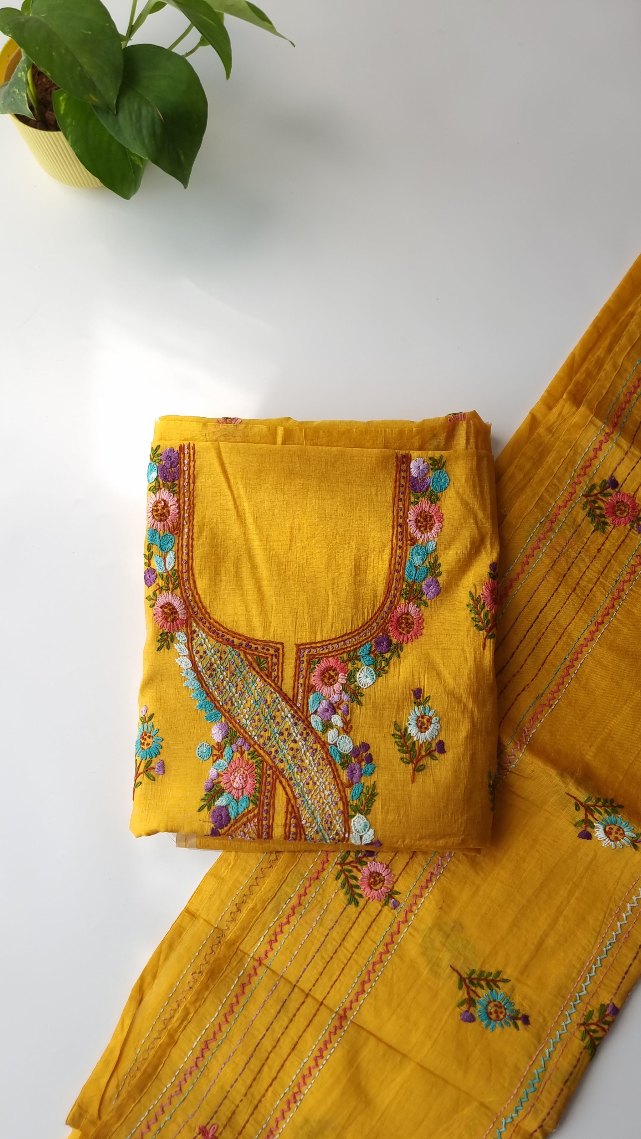 Chanderi knot embroidery Unstitched suit material