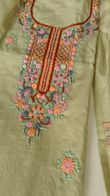 Pista Green Chanderi embroidered kurta dupatta set