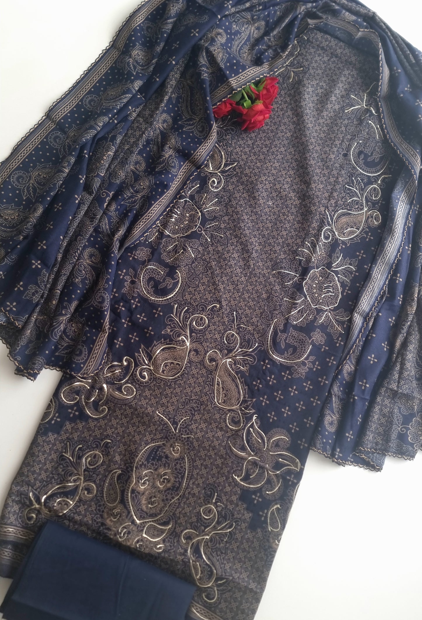 Blue Pashmina Unstitched suit set