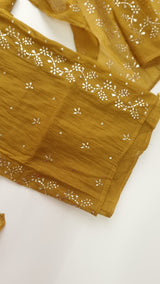 Yellow Mul Chanderi dress material with Pasted mukaish work