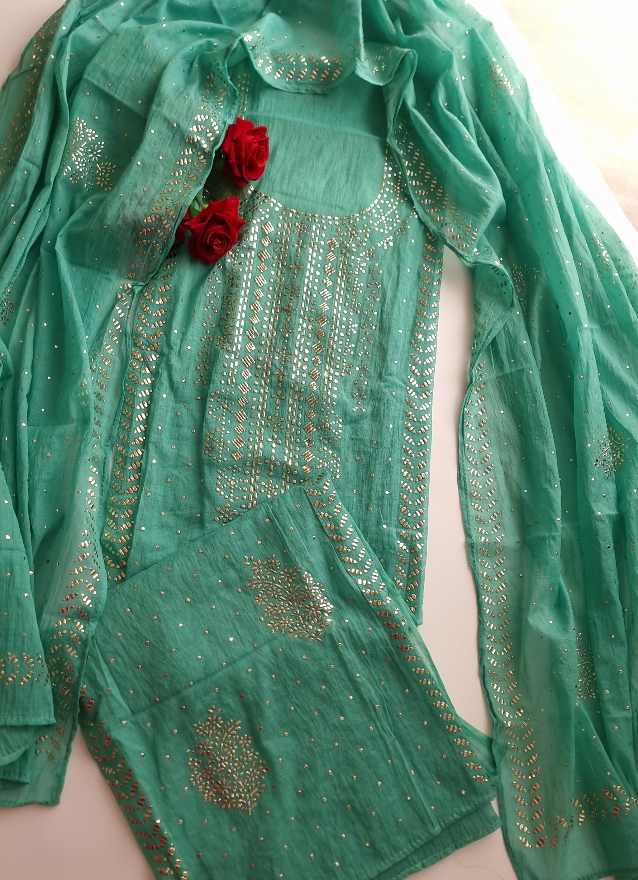 Mul Chanderi dress material with  Pasted mukaish work