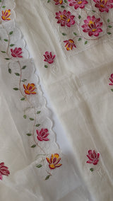 White Kotta embroidered kurta dupatta set Unstitched