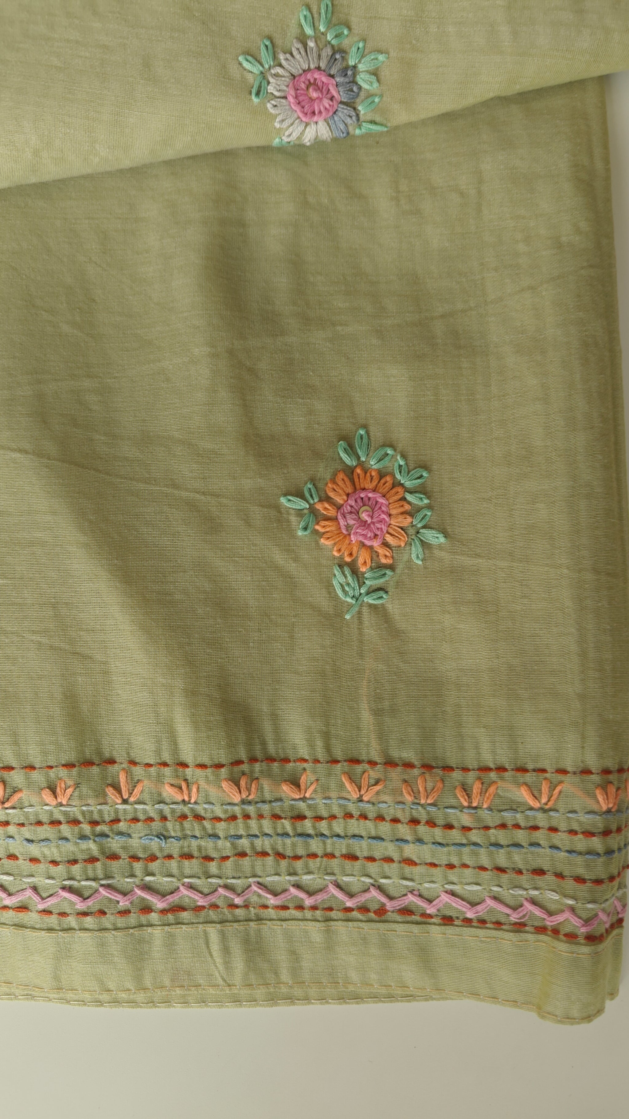 Pista Green Chanderi embroidered kurta dupatta set