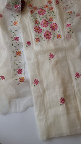 White Kotta embroidered kurta dupatta set Unstitched