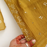 Yellow Mul Chanderi dress material with Pasted mukaish work