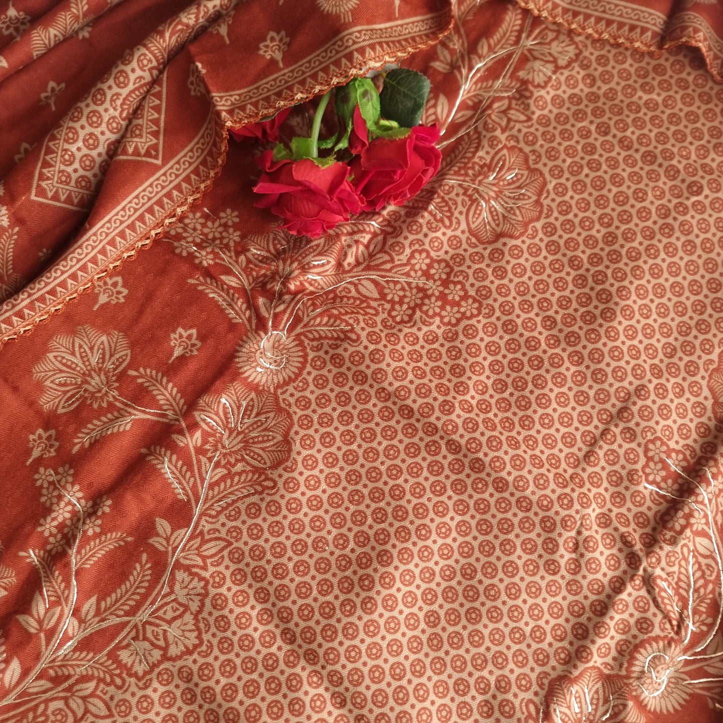 Rust Pashmina Unstitched suit set