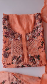 Chanderi knot embroidery Unstitched suit material