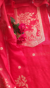 Red Vedika Silk Unstitched suit material