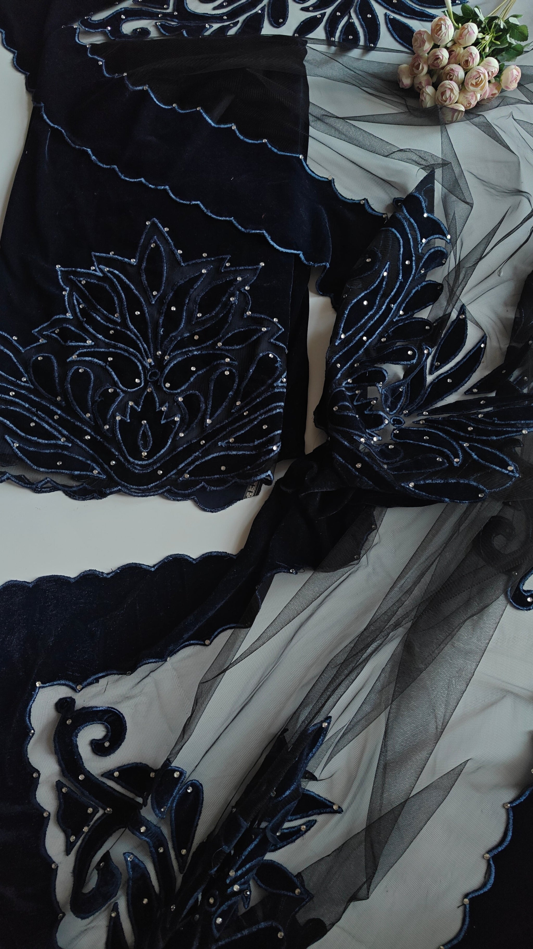 Blue color Velvet cut work designer party wear unstitched suit set