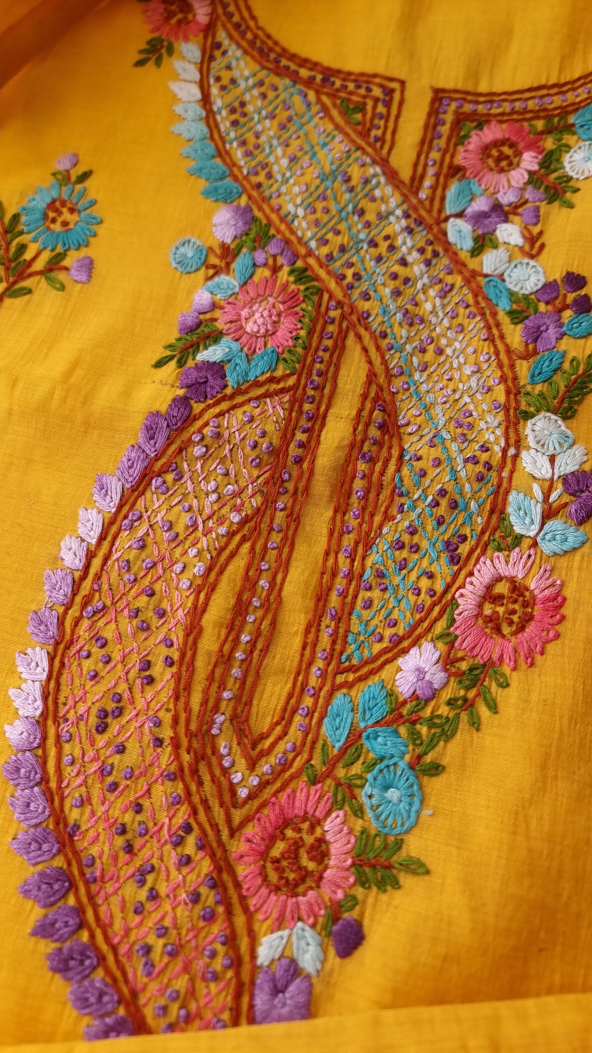 Chanderi knot embroidery Unstitched suit material