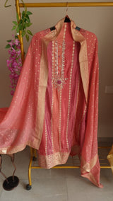 Kanjivaram Silk with dabka embroidery Unstitched suit.