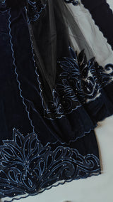 Blue color Velvet cut work designer party wear unstitched suit set