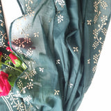 Peacock color Mul Chanderi dress material with  Pasted mukaish work