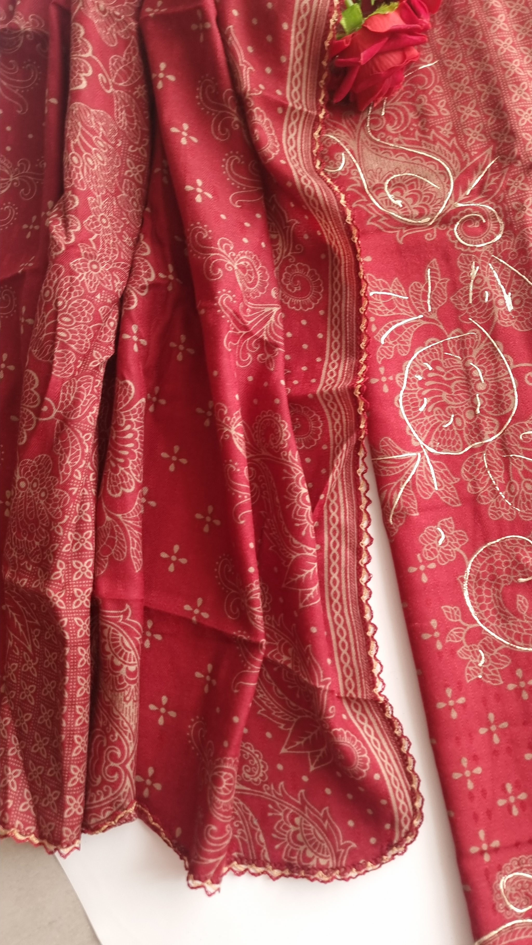 Red Pashmina Unstitched suit set