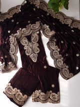 Crush Velvet mirror work party wear unstitched suit set