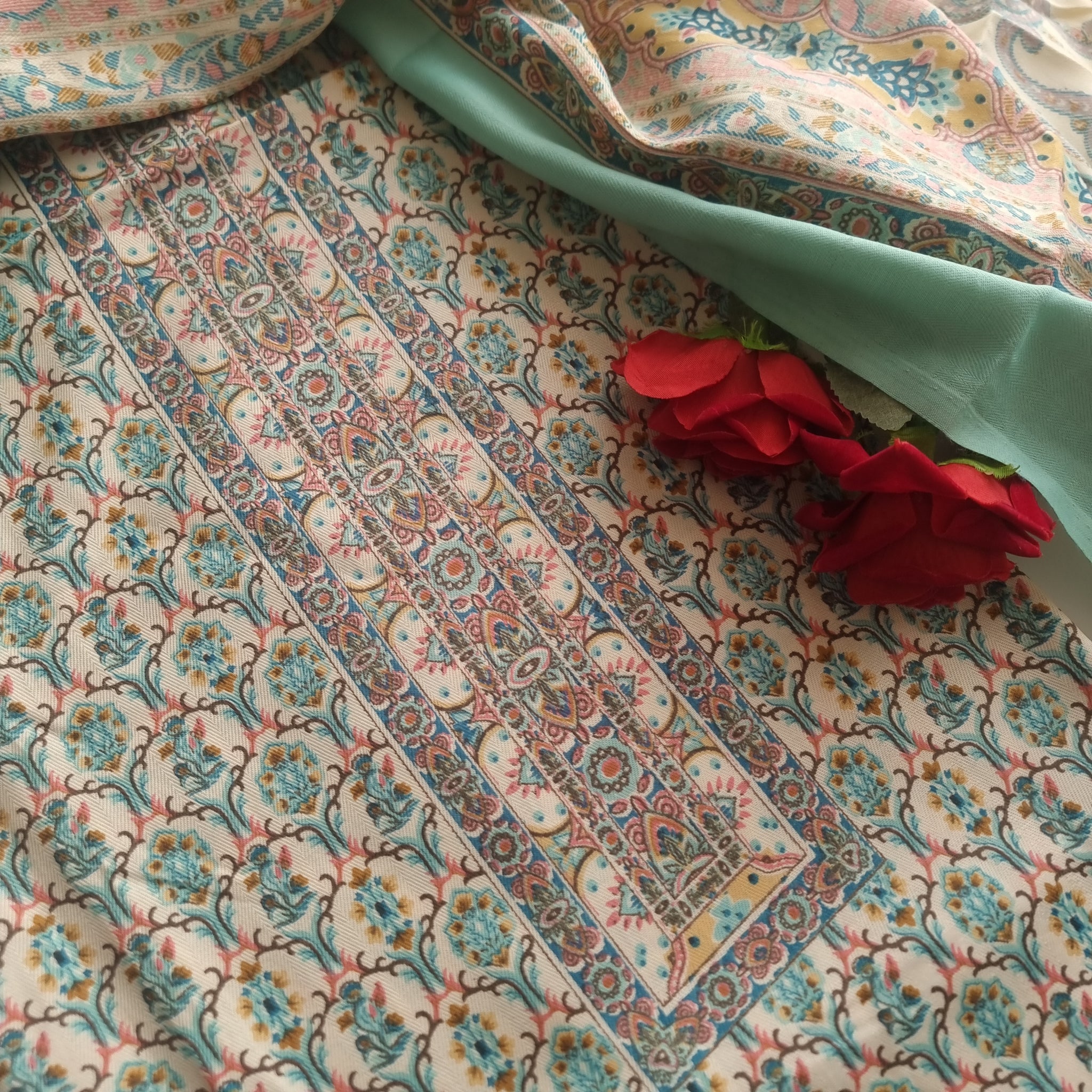 Green Prinred Pashmina Unstitched suit set