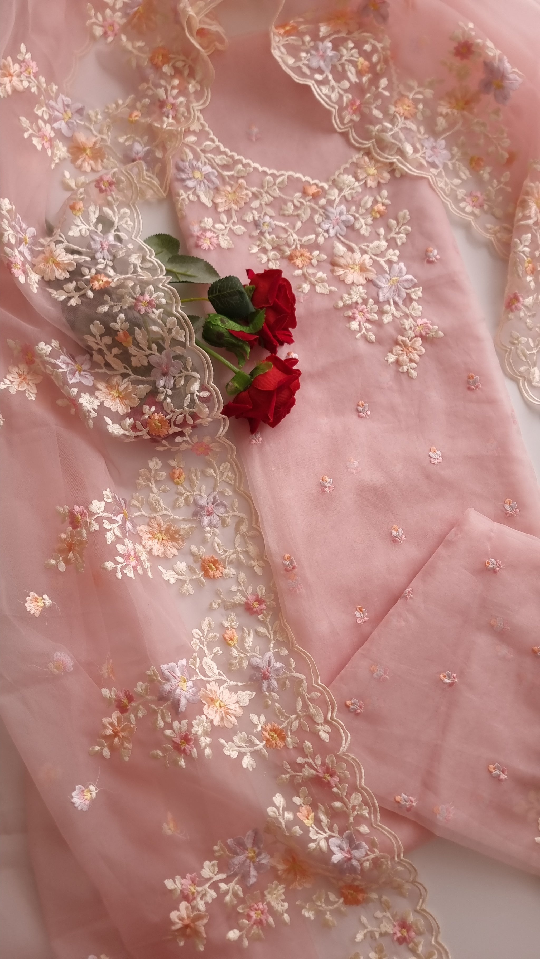 Pink Parsi Embroidery unstitched suit