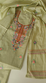 Pista Green Chanderi embroidered kurta dupatta set