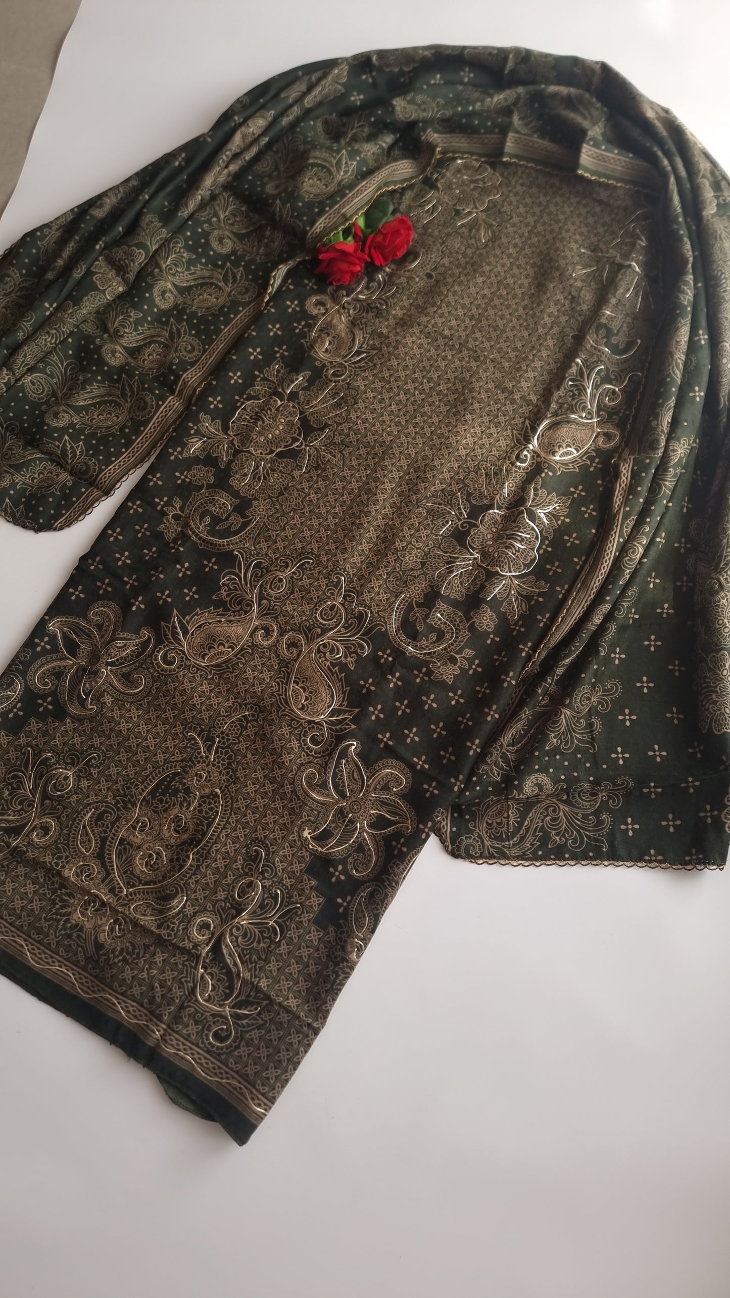 Green Pashmina Unstitched suit set