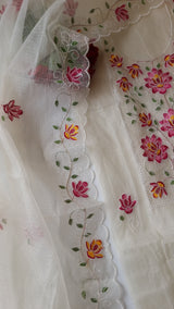 White Kotta embroidered kurta dupatta set Unstitched