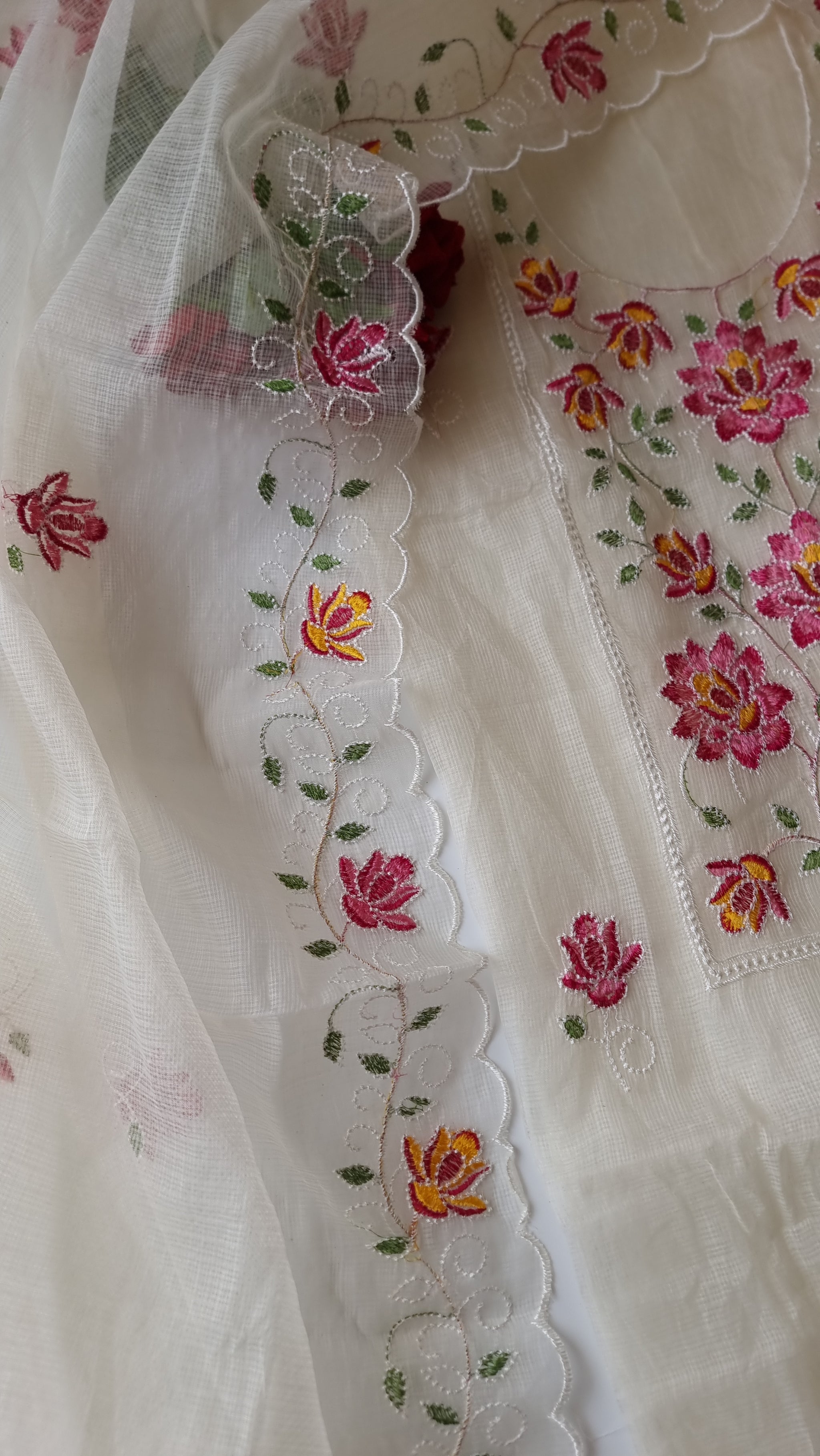 White Kotta embroidered kurta dupatta set Unstitched