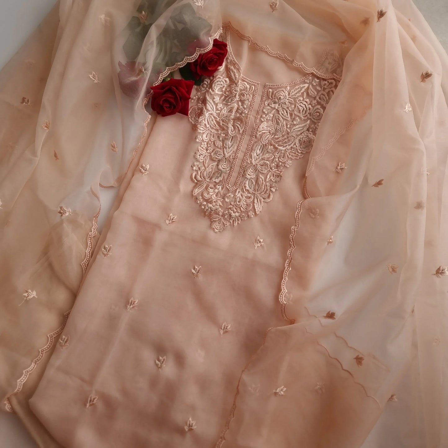 Peach Embroidery Unstitched Suit