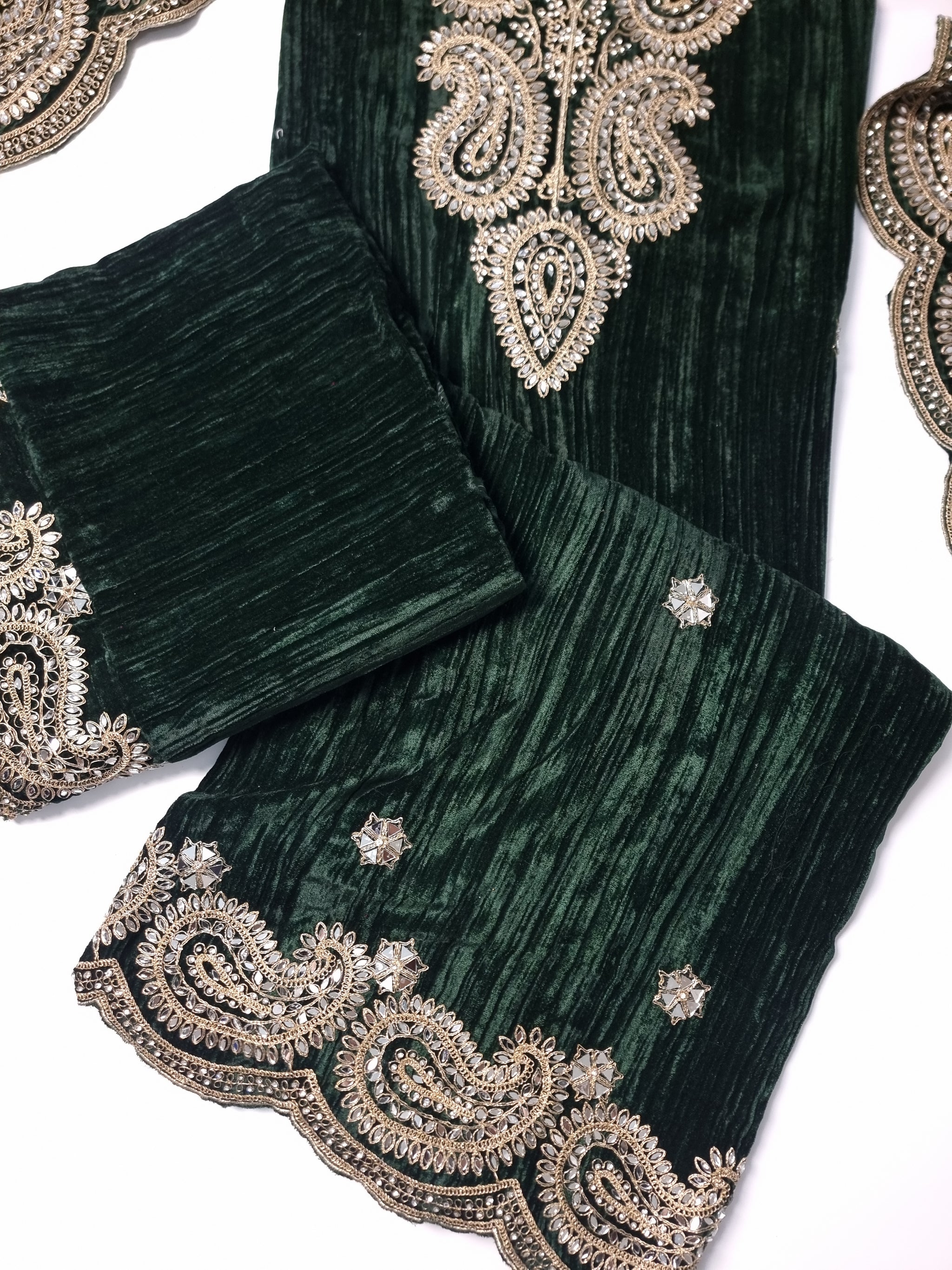 Crush Velvet mirror work party wear unstitched suit set