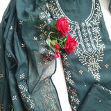 Peacock color Mul Chanderi dress material with  Pasted mukaish work