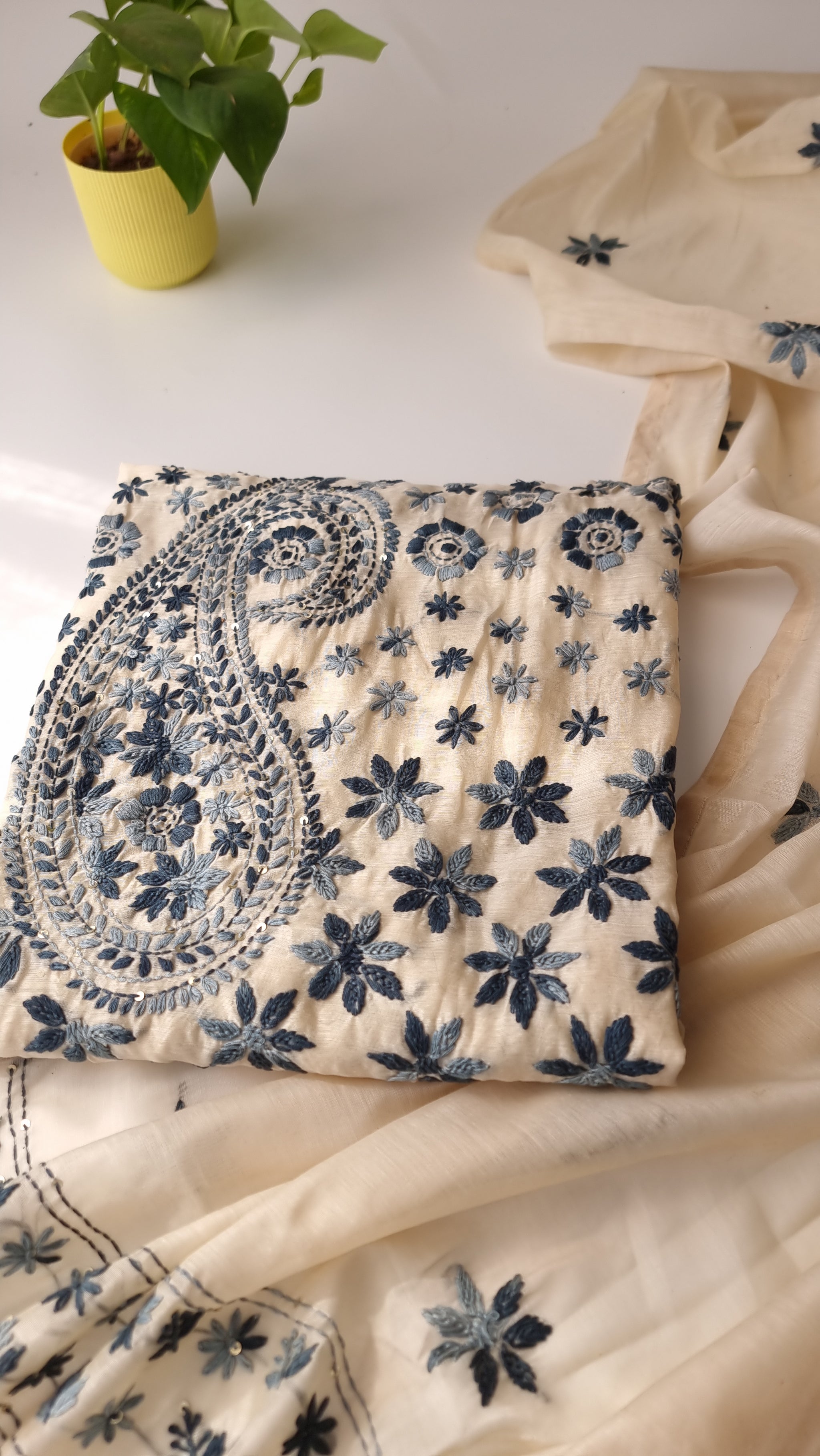 Chanderi knot embroidery Unstitched suit material