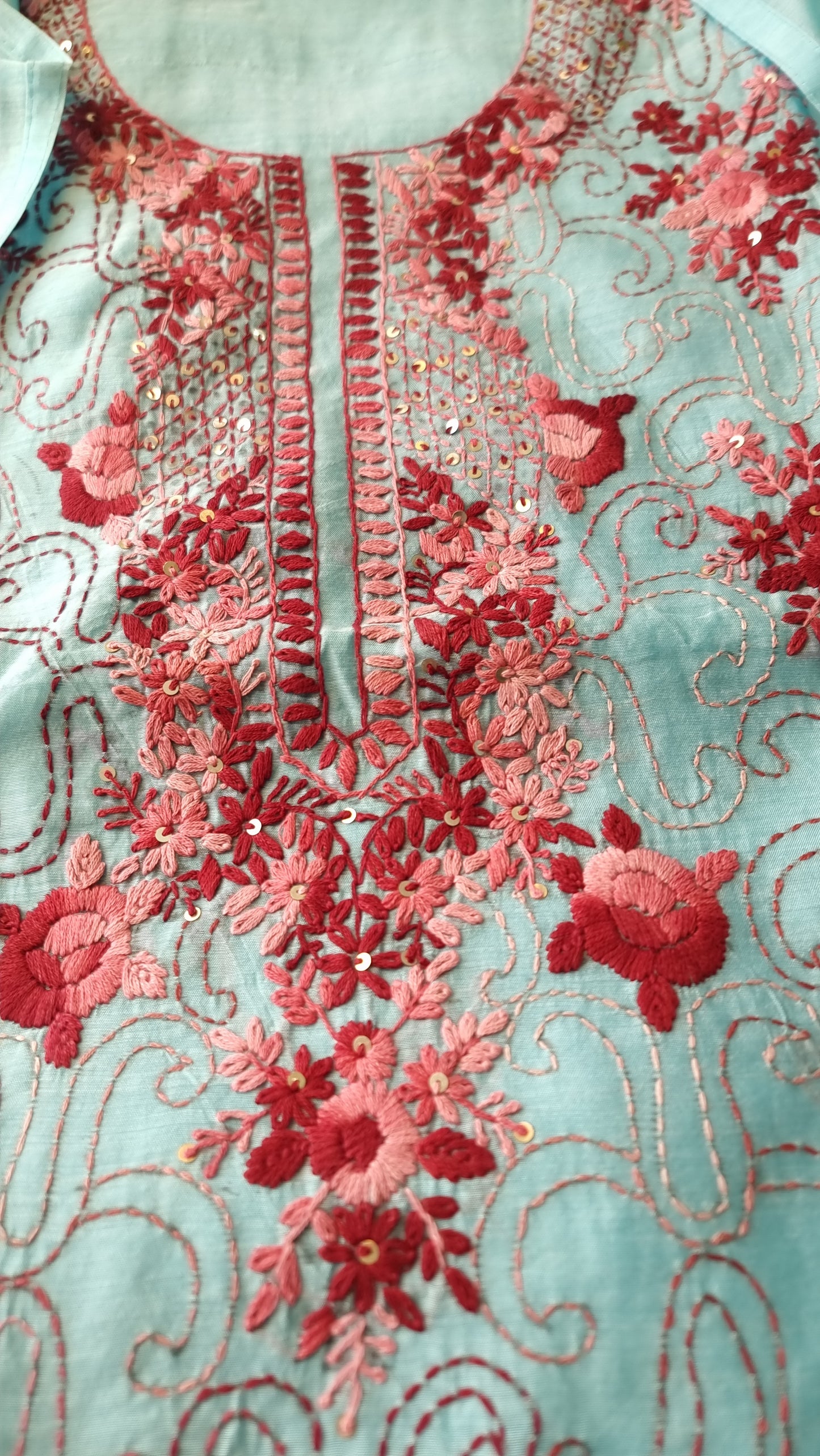 Chanderi knot embroidery Unstitched suit material