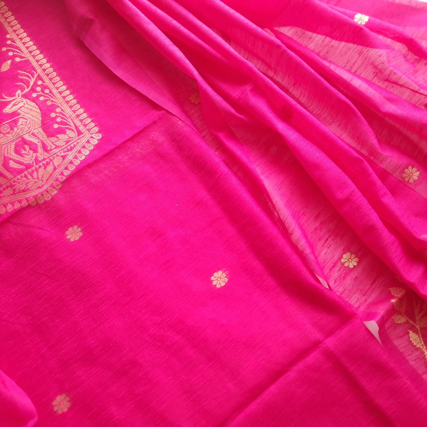 Pink Vedika Silk Unstitched suit material