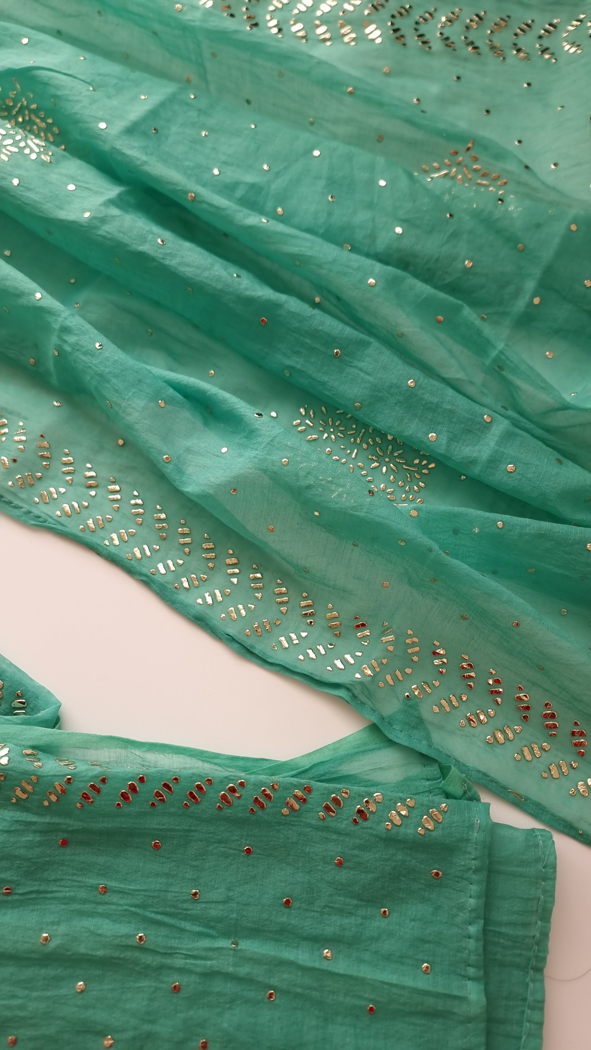Mul Chanderi dress material with  Pasted mukaish work