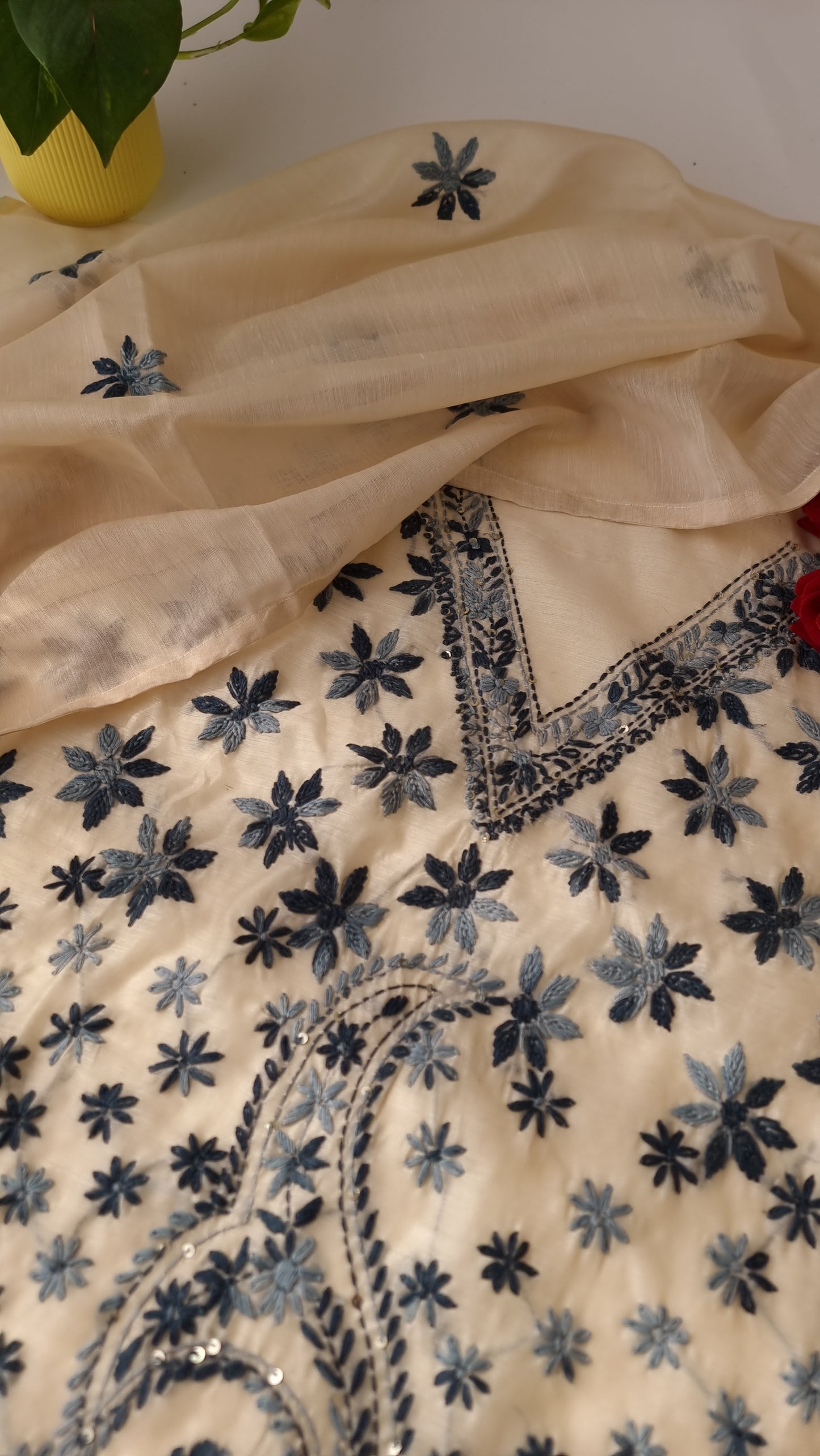 Chanderi knot embroidery Unstitched suit material